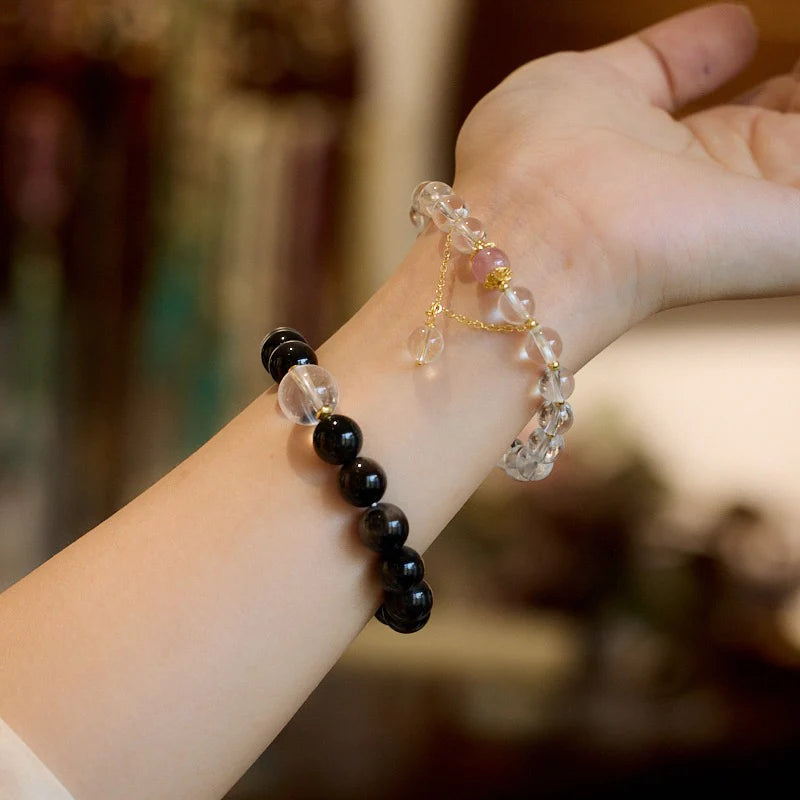 Light of Alliance, Shadow of Vow | White Quartz & Obsidian Love Bracelet