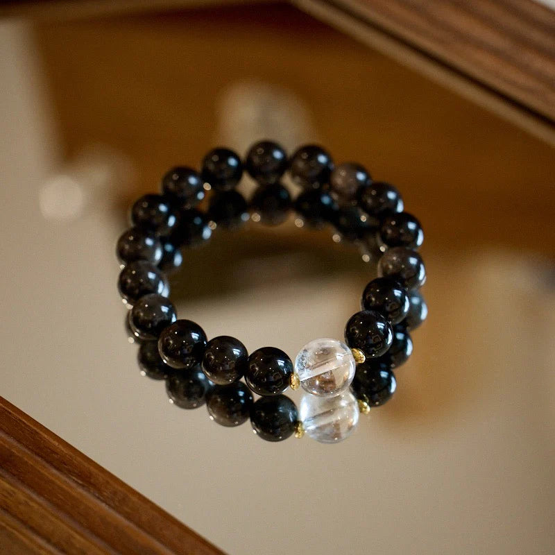 Light of Alliance, Shadow of Vow | White Quartz & Obsidian Love Bracelet