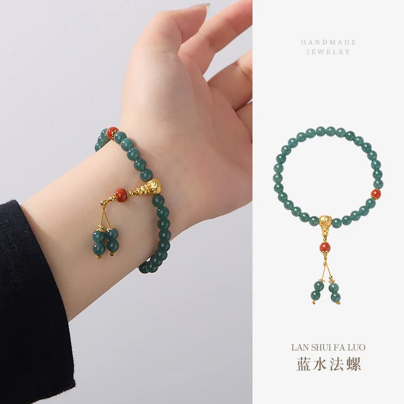 Bracelet cloche triple tube en argent sterling et jade bleu d'eau