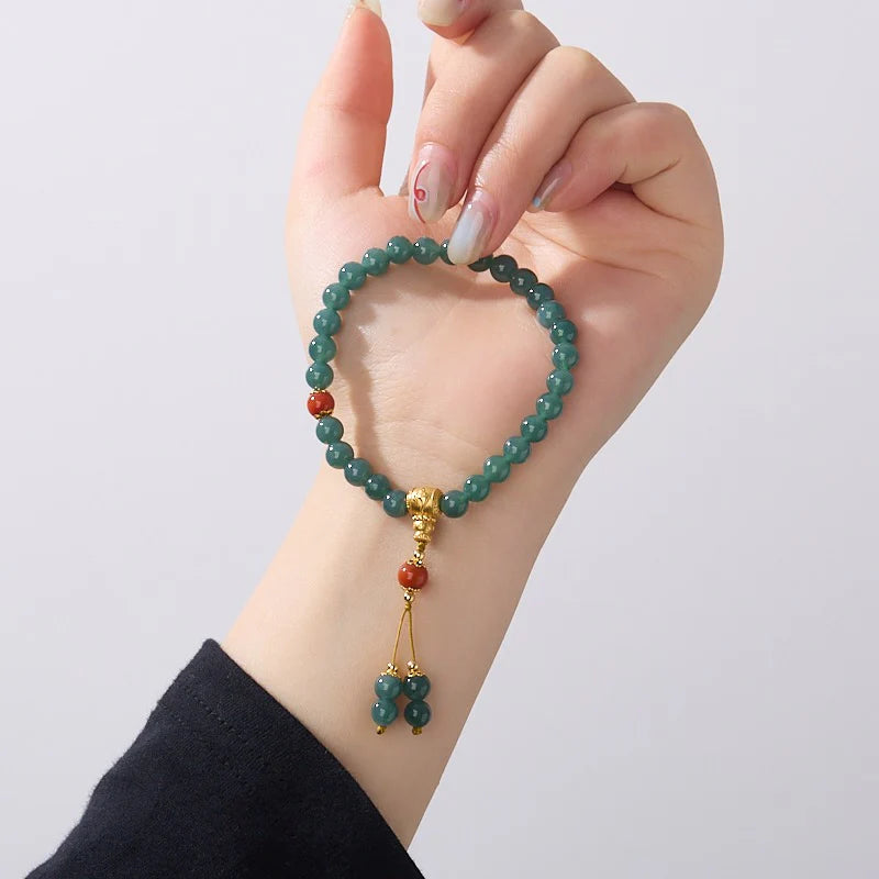 Bracelet cloche triple tube en argent sterling et jade bleu d'eau