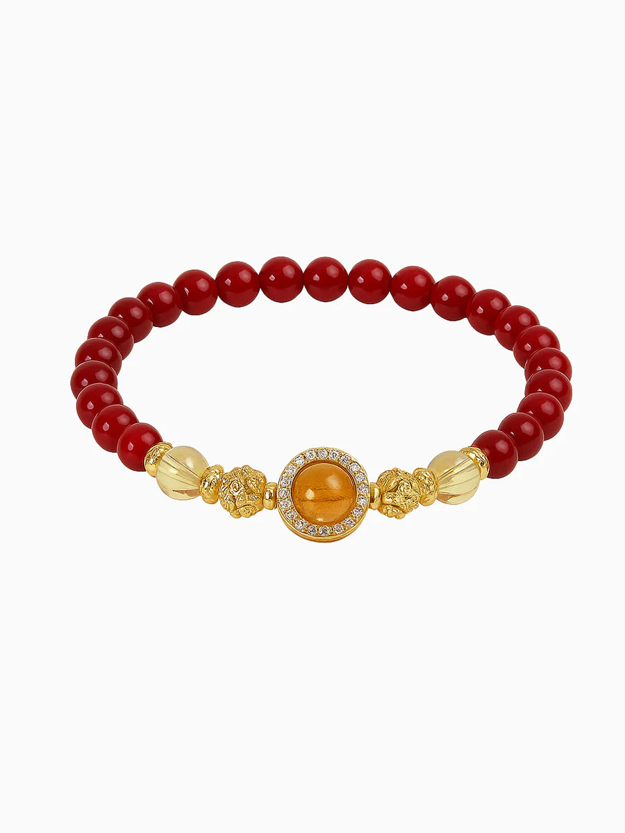 Bracelet en cristal Ember Glow - Breloque énergétique en onyx rouge et quartz blanc