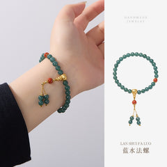 Blue Water Jade Sterling Silver Triple-Tube Bell Bracelet